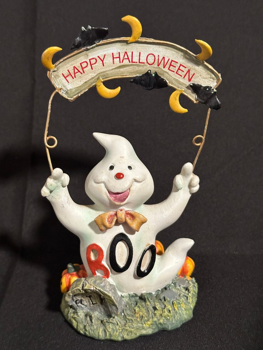 Happy Halloween Ghost BOO Figurine Bats Moons Pumpkin Resin Tabletop Decor